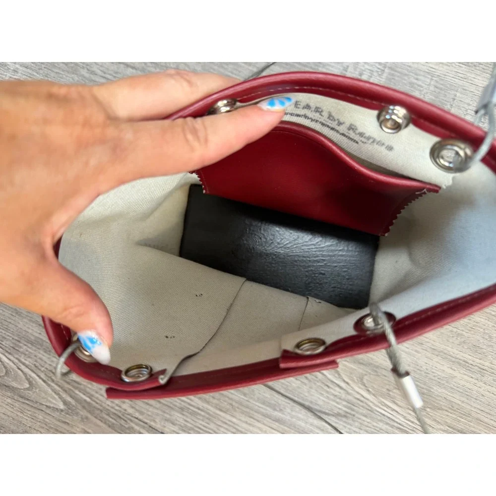 Hardwear by Renee Red Vegan Leather Studded Bucket Bag with Wire Cable Straps